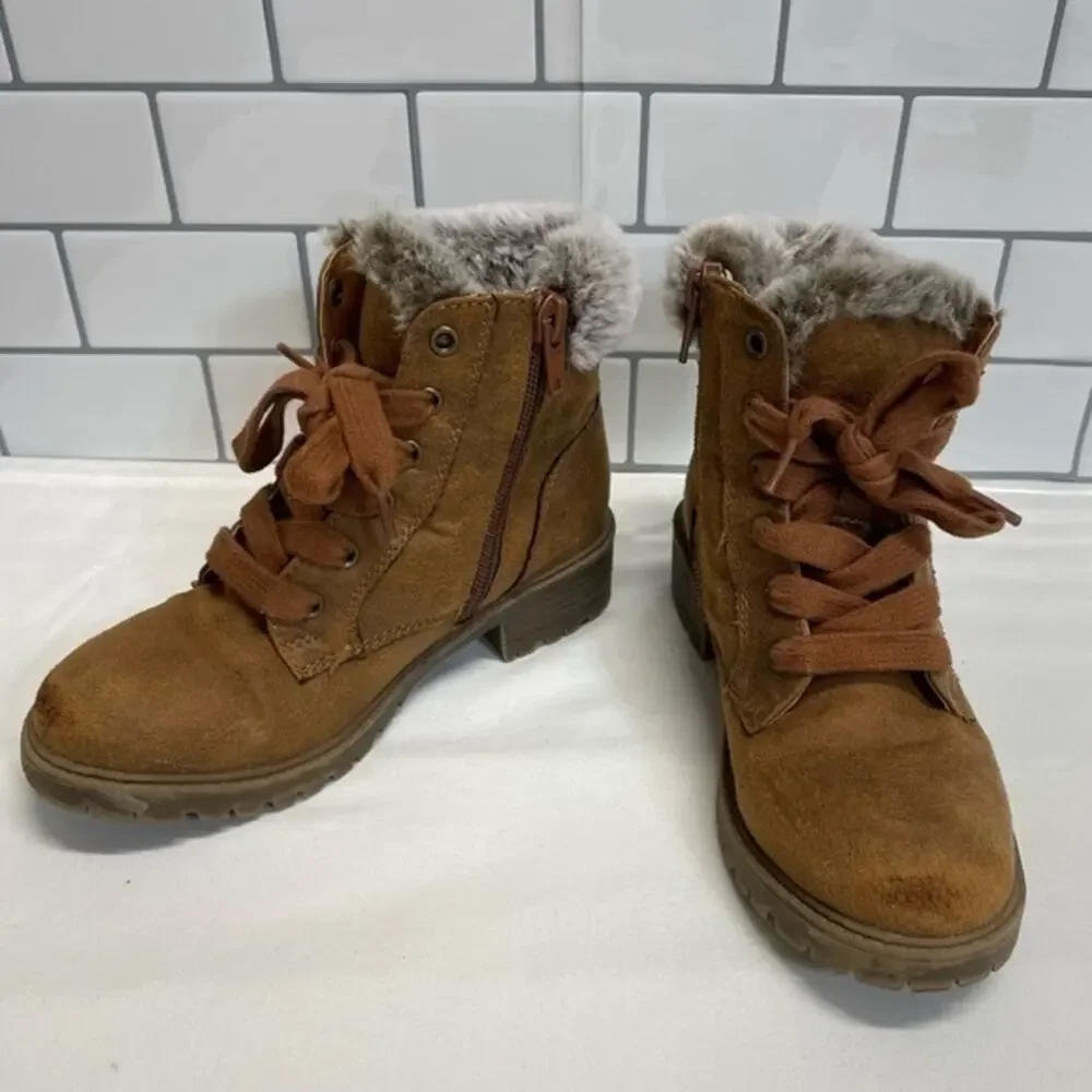 Madden Girl Toddler Girls Brown Faux Suede Faux Fur Lace Up Ankle Boots Sz 12